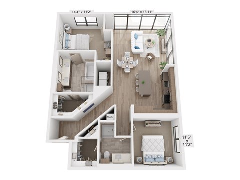 Floor plan for 2 beds, 2 baths, 1324 sqft